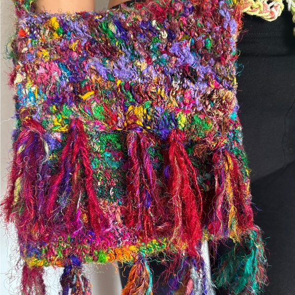 Bag Kathmandu Imports Recycled Silk Tassels Fringes Handmade Bohemian Designer - Picture 2 of 6